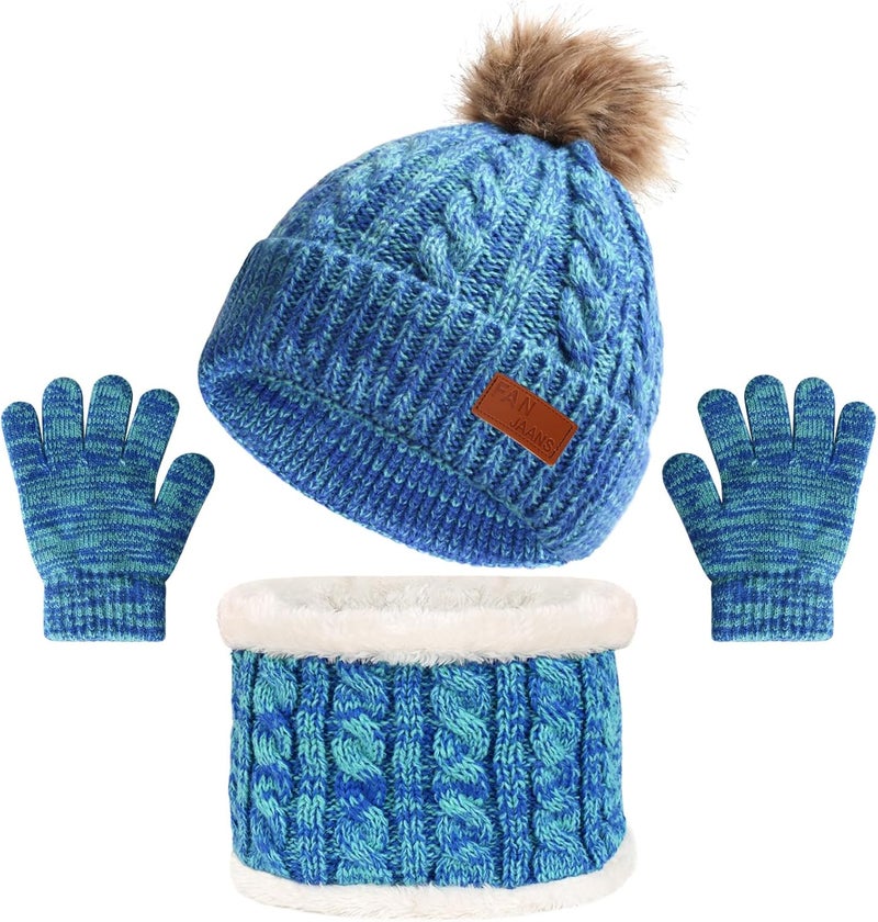 Machomby Kids Hat Scarf Gloves Set, Kids Winter Beanie Hat Scarf Gloves Set with Knit Thick Warm Fleece Lined for 1-6 Years Old - Image 1